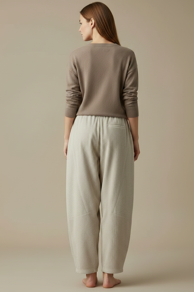 Pantalon Japonais Velours Côtelé Beige Ample Décontracté - Cordé - vue 2