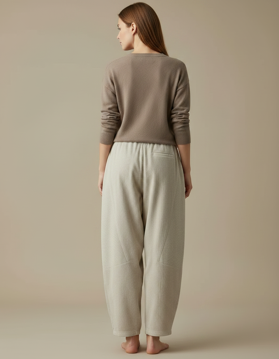Pantalon Japonais Velours Côtelé Beige Ample Décontracté - Cordé - vue 2