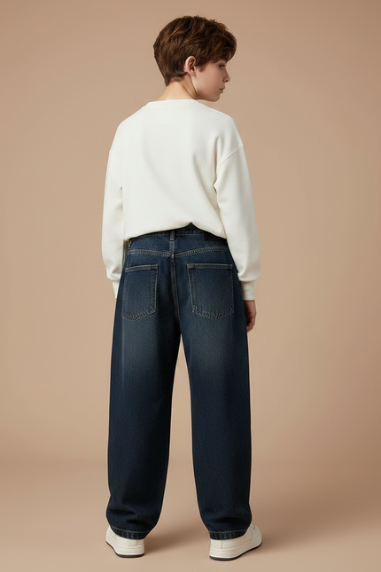 Pantalon Japonais Denim Bleu Ample Enfant Décontracté - Marine Jean - vue 2