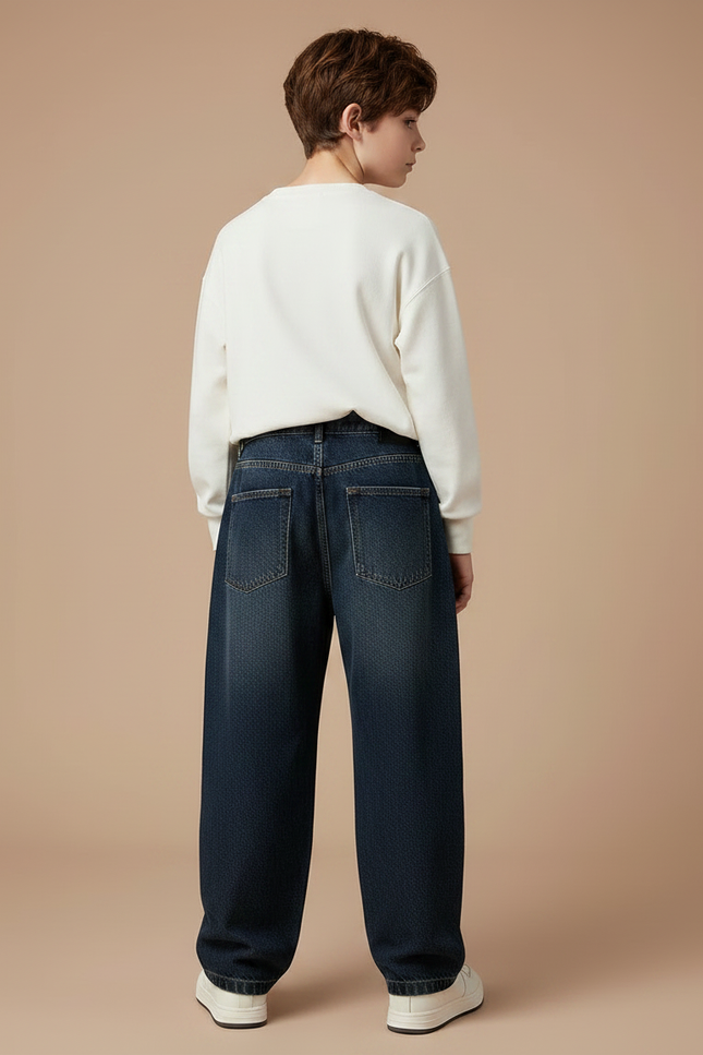 Pantalon Japonais Denim Bleu Ample Enfant Décontracté - Marine Jean - vue 2