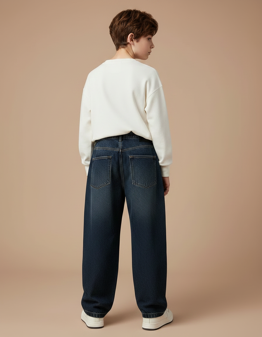 Pantalon Japonais Denim Bleu Ample Enfant Décontracté - Marine Jean - vue 2
