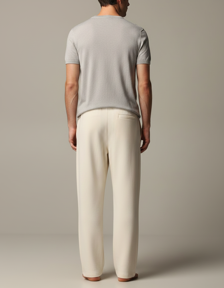 Pantalon Japonais Crème Ample Cordon Décontracté Homme - Beige Molleton - vue 2