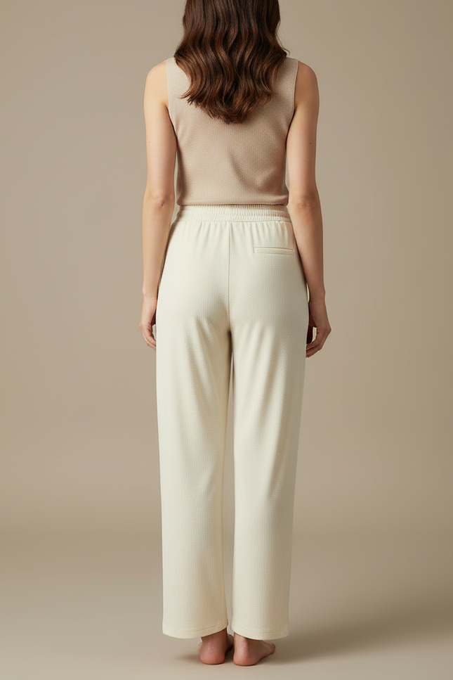 Pantalon Japonais Crème Ample Fluide Décontracté Cordon - Beige Maille - vue 2