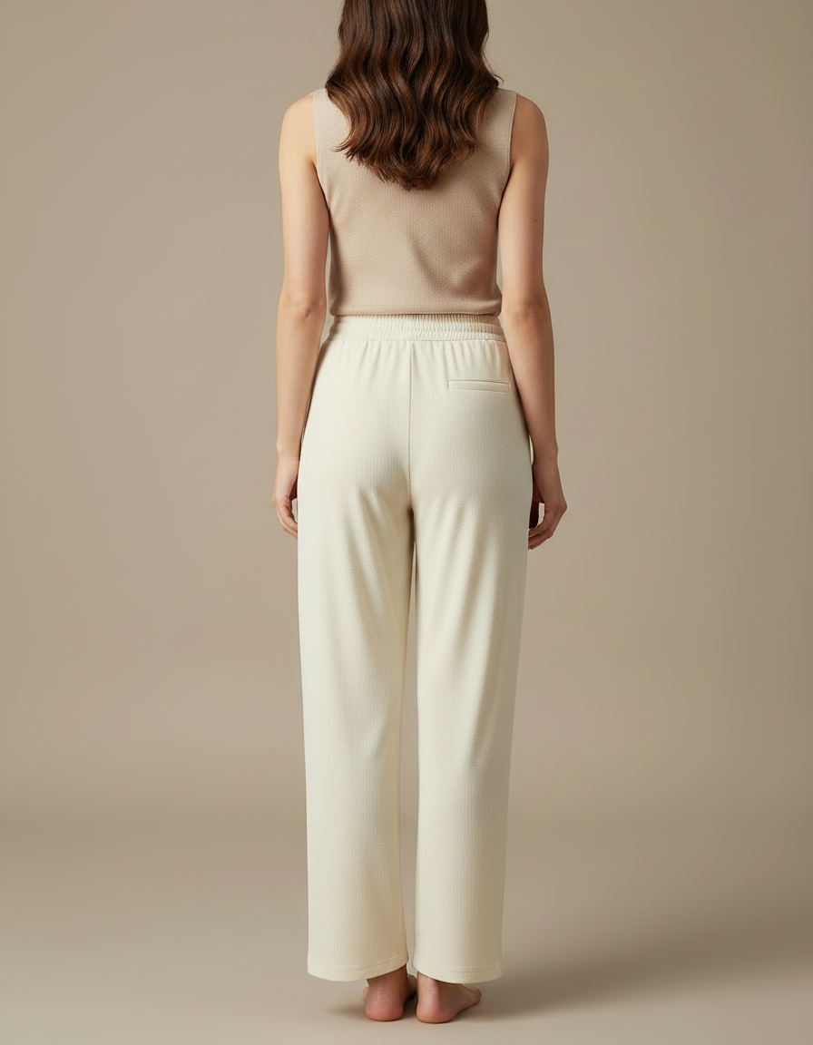 Pantalon Japonais Crème Ample Fluide Décontracté Cordon - Beige Maille - vue 2