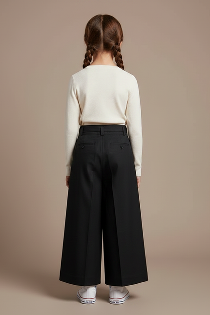 Pantalon Japonais Noir Plissé Ample Fille Décontracté - Gabardine - vue 2