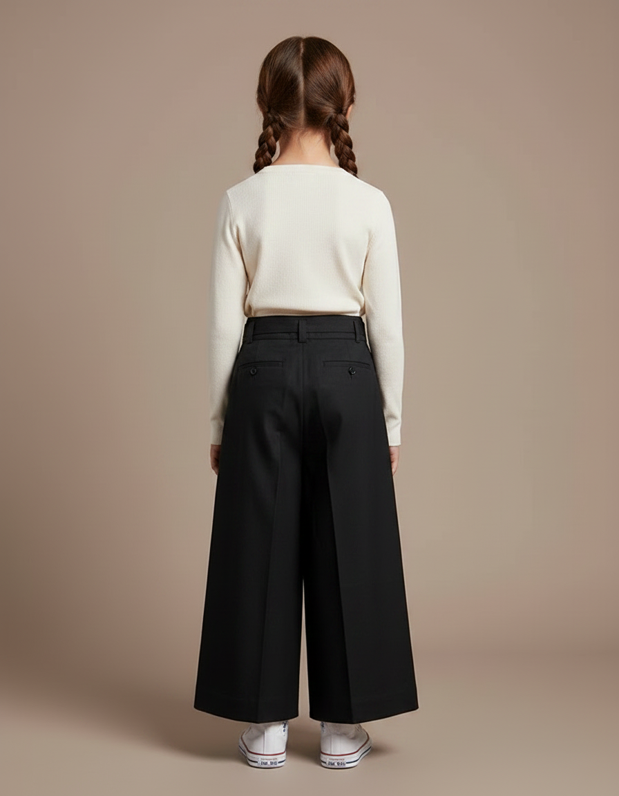 Pantalon Japonais Noir Plissé Ample Fille Décontracté - Gabardine - vue 2
