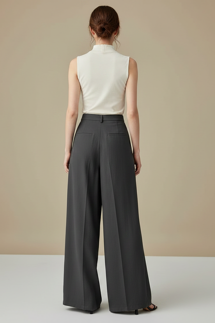 Pantalon Japonais Jupe-culotte Asymétrique Dentelle Gris Élégant - Viscose - vue 2