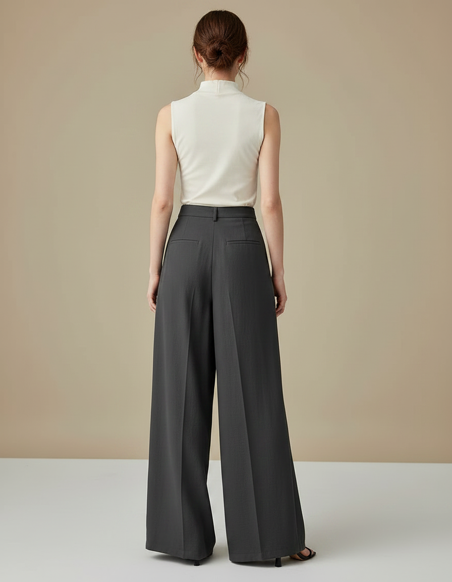 Pantalon Japonais Jupe-culotte Asymétrique Dentelle Gris Élégant - Viscose - vue 2