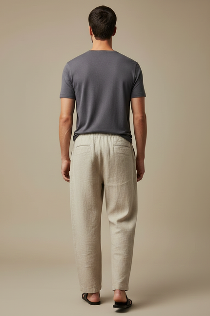 Pantalon Japonais Beige Ample Lin Décontracté Homme - vue 2
