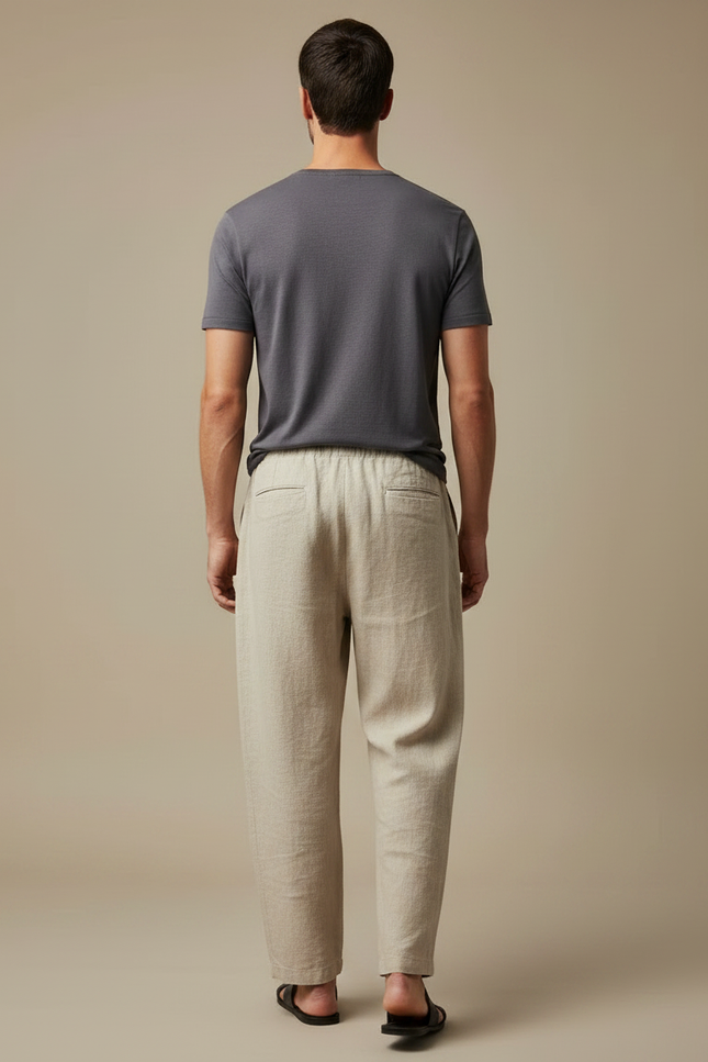 Pantalon Japonais Beige Ample Lin Décontracté Homme - vue 2