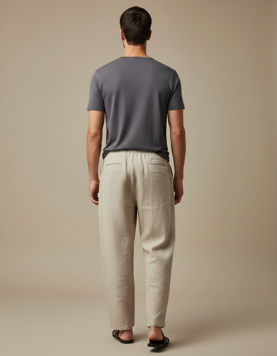 Pantalon Japonais Beige Ample Lin Décontracté Homme - vue 2