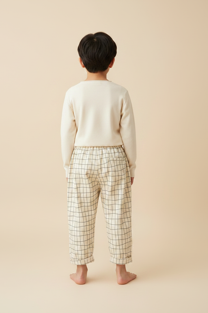 Pantalon Japonais Carreaux Ample Coton Enfant Beige - vue 2