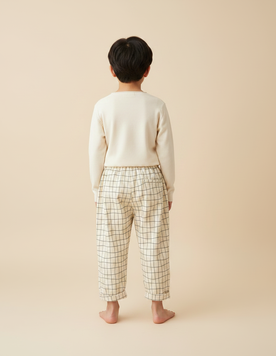 Pantalon Japonais Carreaux Ample Coton Enfant Beige - vue 2