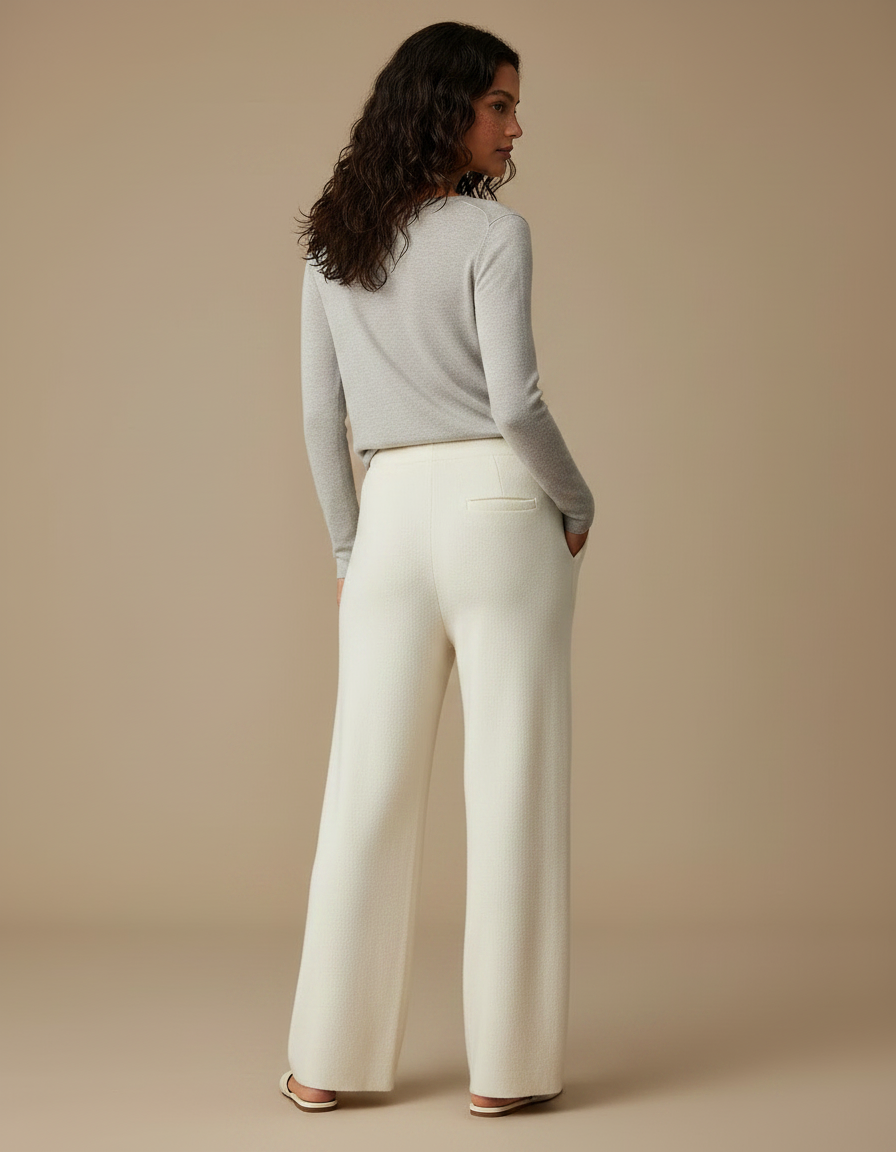 Pantalon Japonais Crème Droit Lâche Confortable Cachemire - Beige Laine - vue 2