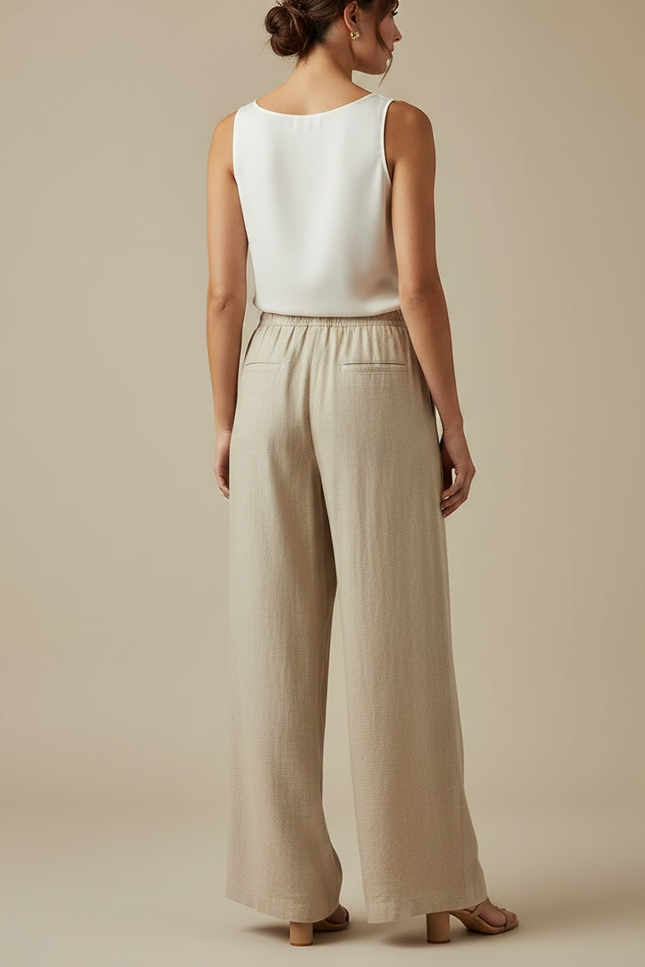 Pantalon Japonais Lin Ample Beige Fluide Décontracté Femme - vue 2