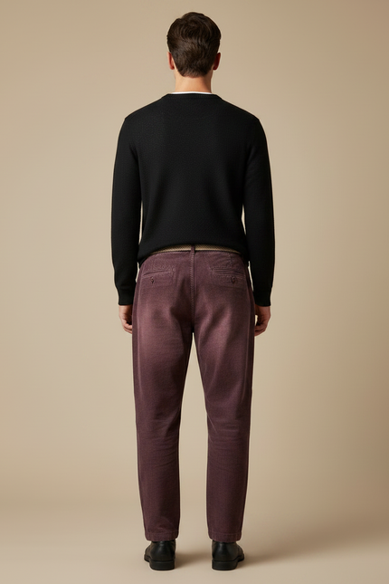 Pantalon Japonais Velours Côtelé Bordeaux Plissé Ample - Cordé - vue 2