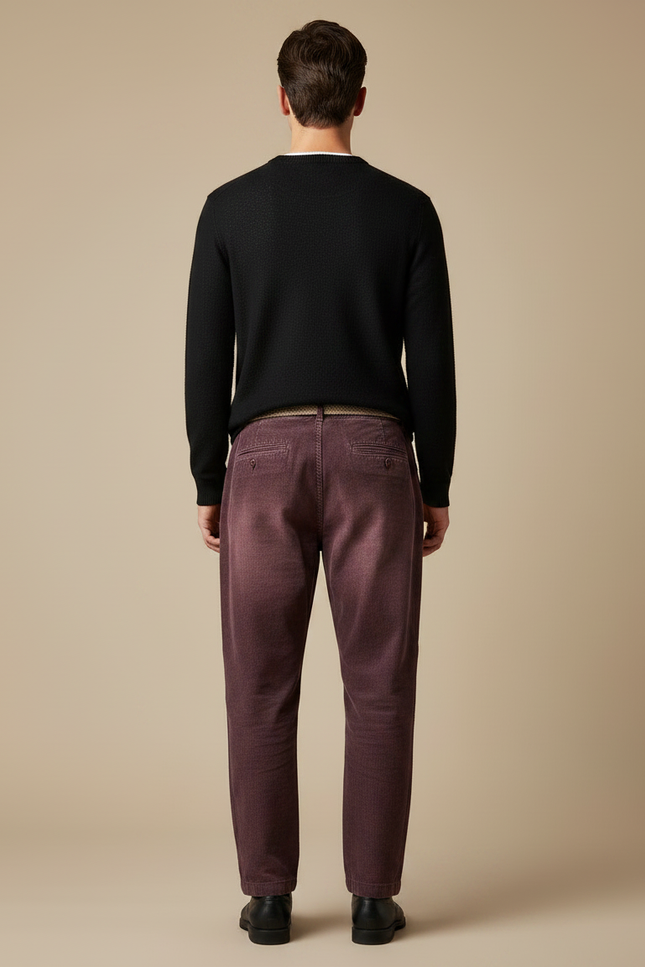 Pantalon Japonais Velours Côtelé Bordeaux Plissé Ample - Cordé - vue 2