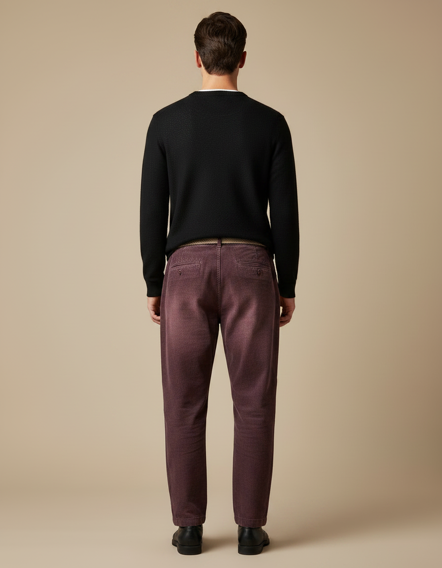 Pantalon Japonais Velours Côtelé Bordeaux Plissé Ample - Cordé - vue 2