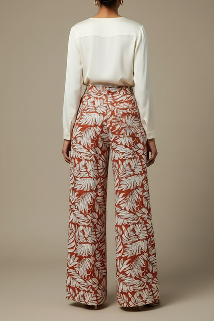 Pantalon Japonais Fluide Imprimé Feuille Large Femme - Viscose - vue 2