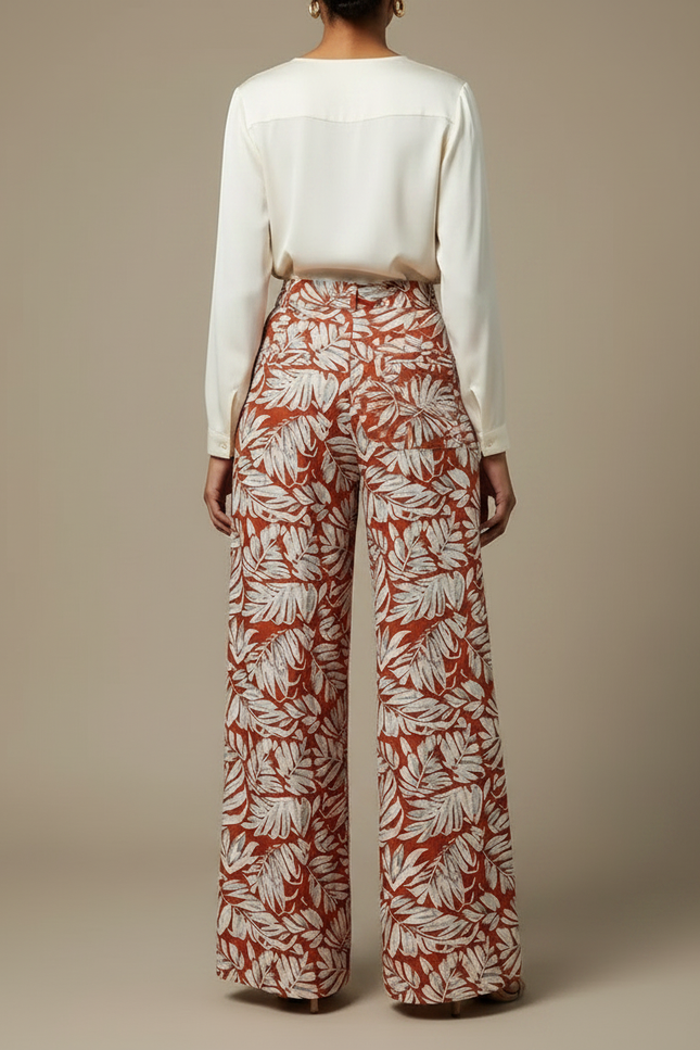 Pantalon Japonais Fluide Imprimé Feuille Large Femme - Viscose - vue 2