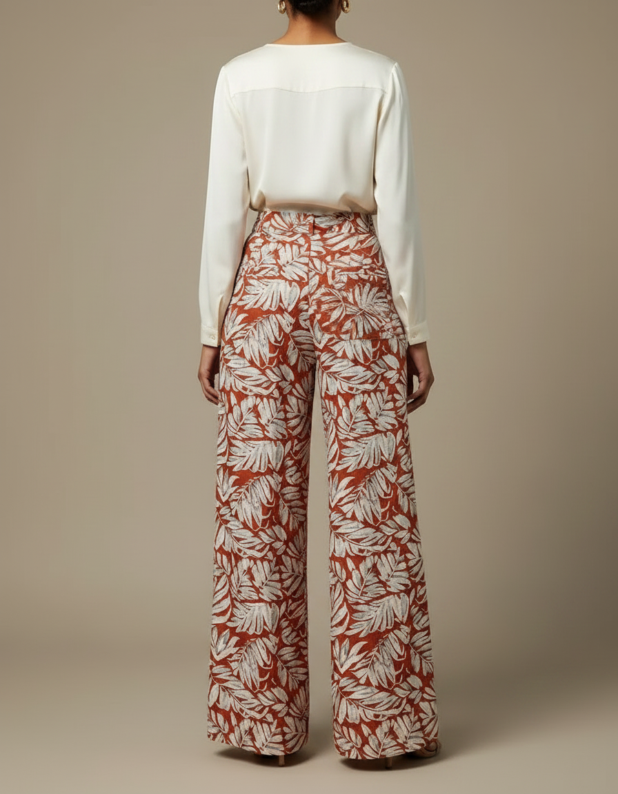 Pantalon Japonais Fluide Imprimé Feuille Large Femme - Viscose - vue 2