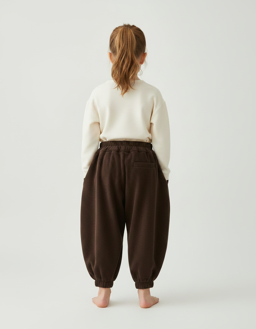 Pantalon Japonais Marron Côtelé Ample Enfant Hiver - Cordé - vue 2