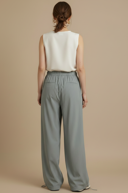 Pantalon Japonais Gris Fluide Ample Décontracté Léger - Polyester - vue 2