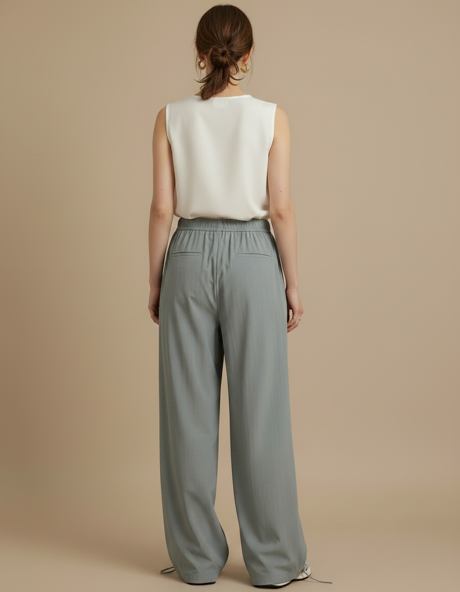 Pantalon Japonais Gris Fluide Ample Décontracté Léger - Polyester - vue 2