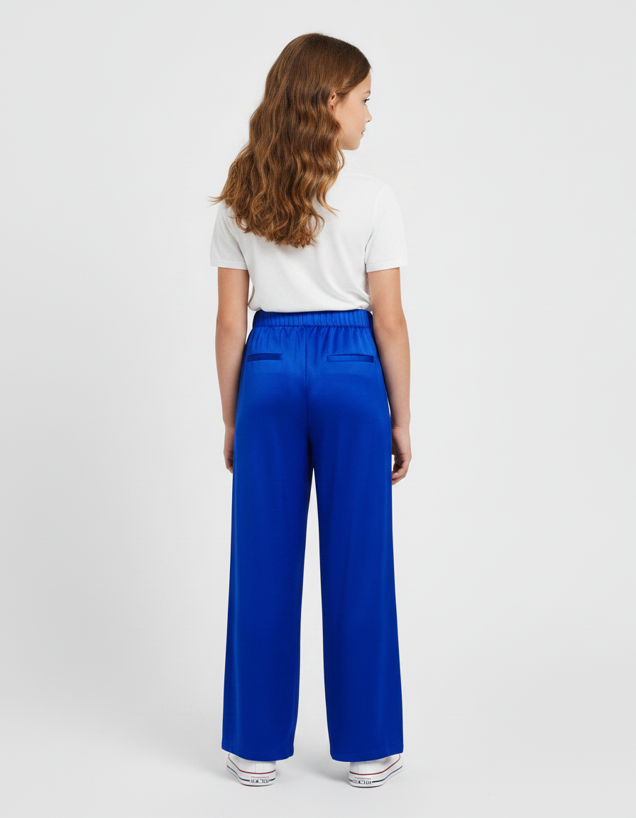 Pantalon Japonais Bleu Royal Satin Ample Fluide Fille - vue 2