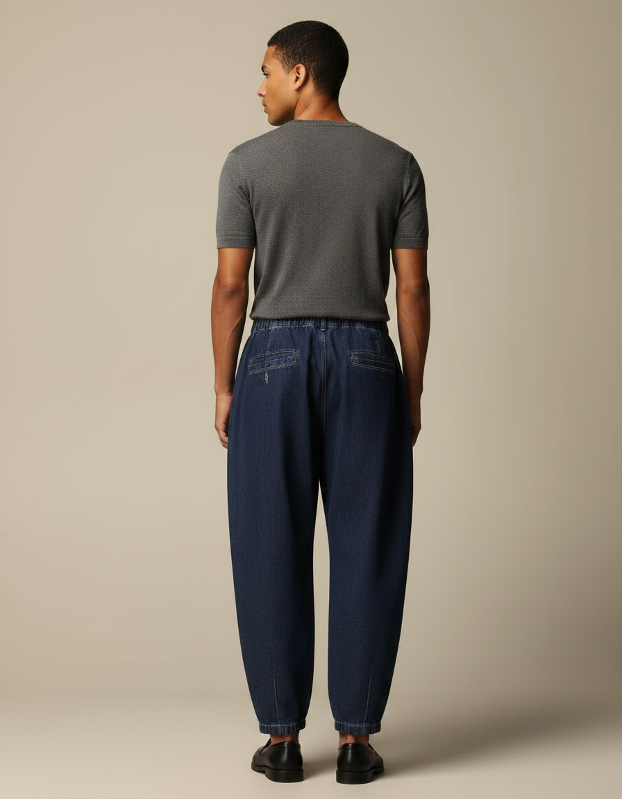 Pantalon Japonais Bleu Denim Ample Décontracté Homme - Marine Jean - vue 2