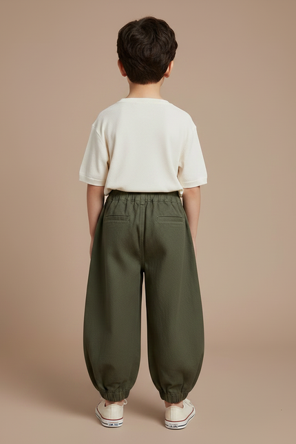 Pantalon Japonais Vert Ample Cargo Coton Enfant - Kaki - vue 2