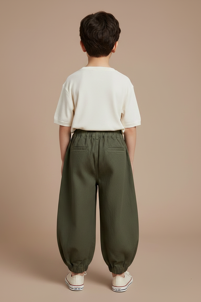 Pantalon Japonais Vert Ample Cargo Coton Enfant - Kaki - vue 2