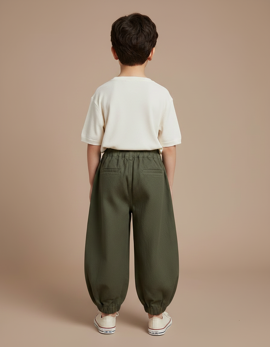 Pantalon Japonais Vert Ample Cargo Coton Enfant - Kaki - vue 2