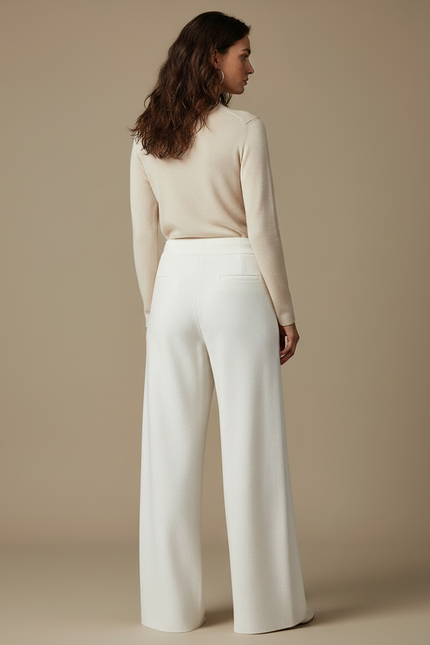 Pantalon Japonais Blanc Cassé Ample Laine Élastique Femme - vue 2