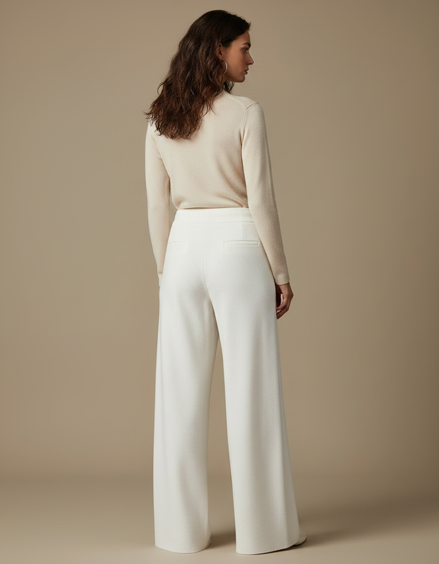 Pantalon Japonais Blanc Cassé Ample Laine Élastique Femme - vue 2