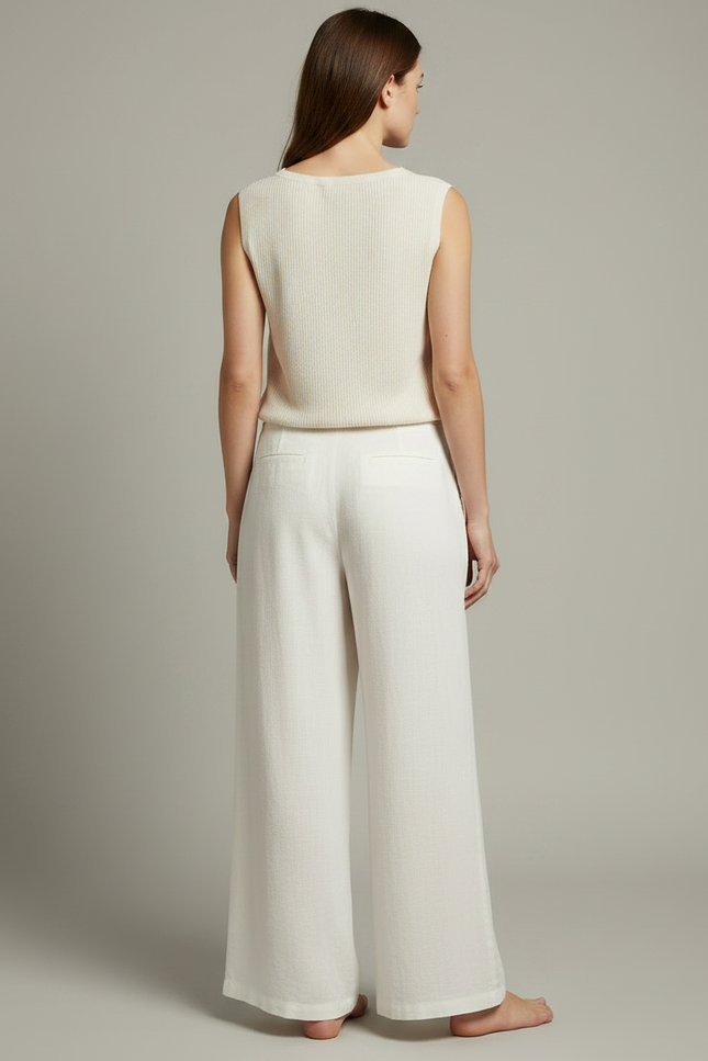 Pantalon Japonais Blanc Cassé Ample Lin Fluide Décontracté - vue 2