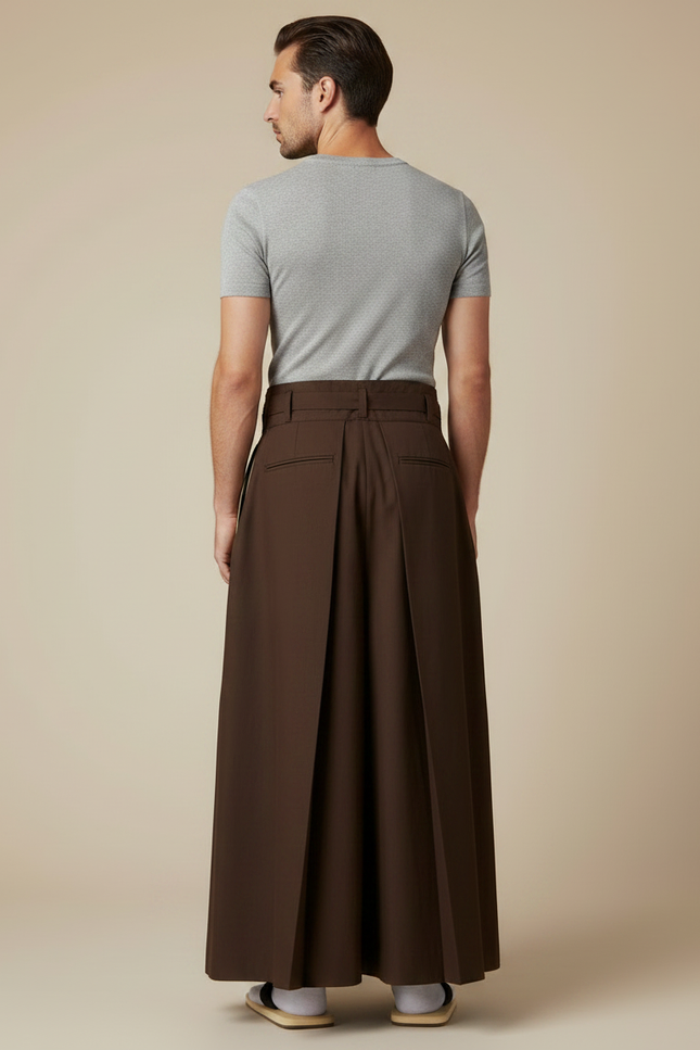 Pantalon Japonais Marron Plissé Traditionnel Formel Homme - Gabardine - vue 2