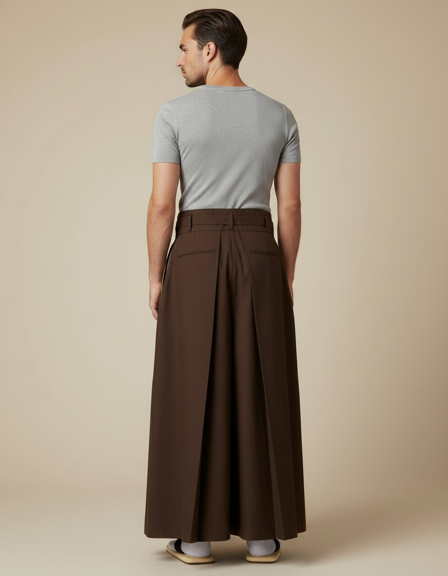 Pantalon Japonais Marron Plissé Traditionnel Formel Homme - Gabardine - vue 2