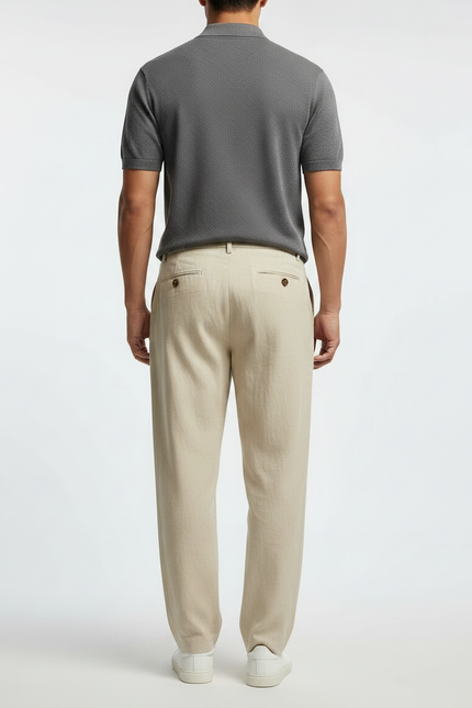 Pantalon Japonais Lin Beige Ample Décontracté Boutons - vue 2
