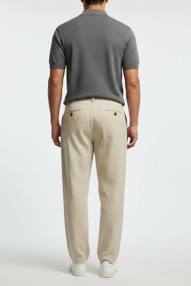 Pantalon Japonais Lin Beige Ample Décontracté Boutons - vue 2