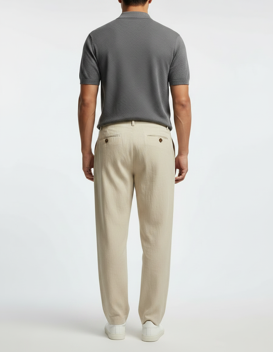 Pantalon Japonais Lin Beige Ample Décontracté Boutons - vue 2