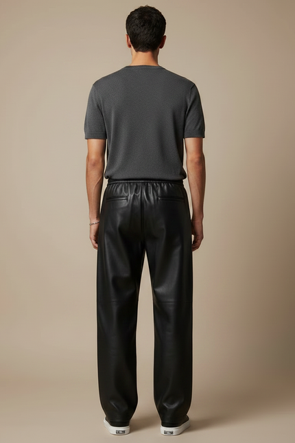 Pantalon Japonais Noir Cuir Ample Droit Streetwear - vue 2
