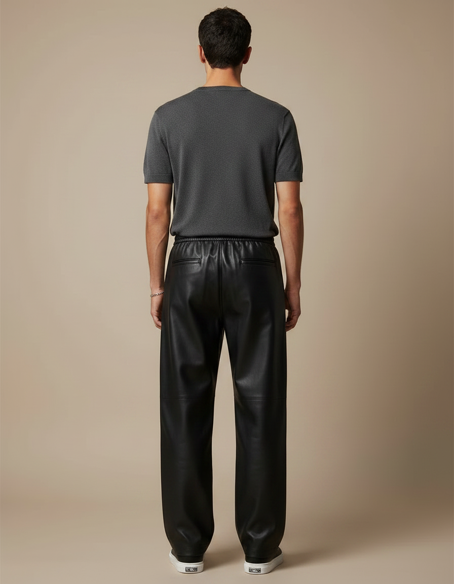 Pantalon Japonais Noir Cuir Ample Droit Streetwear - vue 2