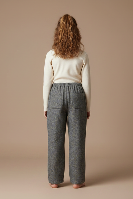 Pantalon Japonais Gris Ample Motif Paisley Confortable - Laine - vue 2
