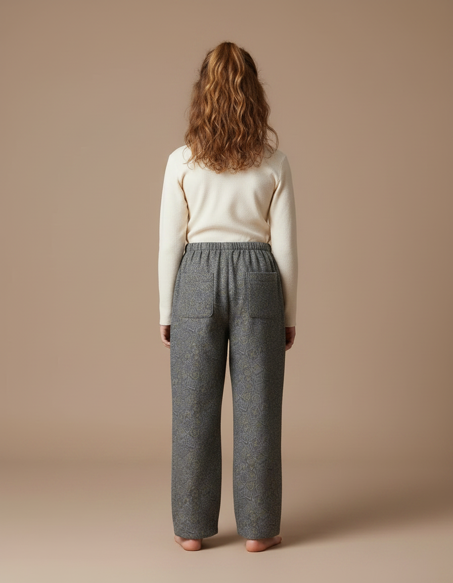 Pantalon Japonais Gris Ample Motif Paisley Confortable - Laine - vue 2
