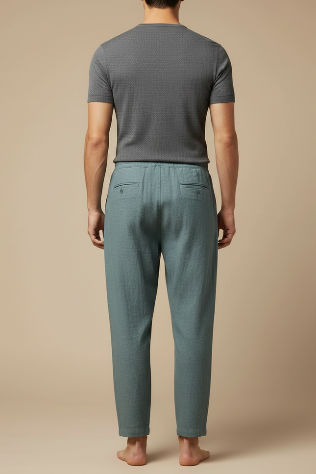 Pantalon Japonais Vert Ample Lin Décontracté Homme - vue 2