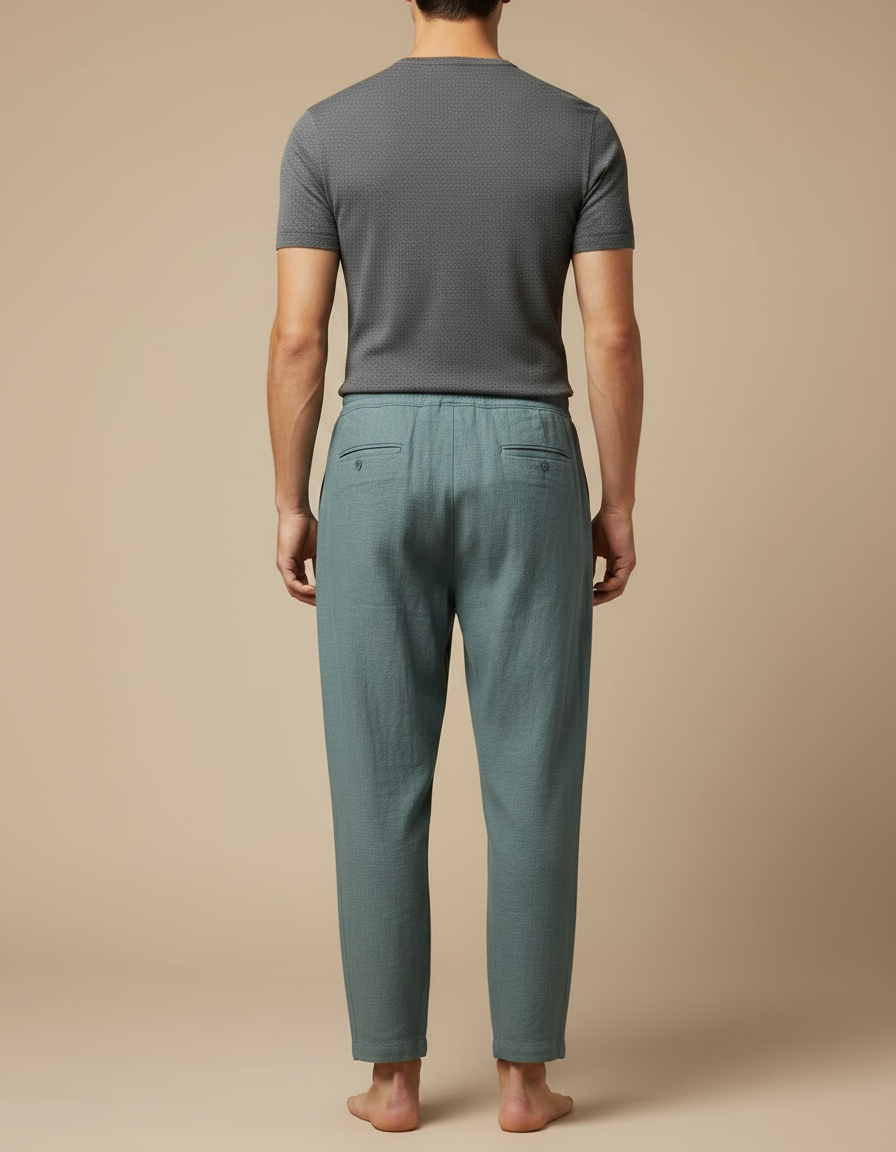 Pantalon Japonais Vert Ample Lin Décontracté Homme - vue 2