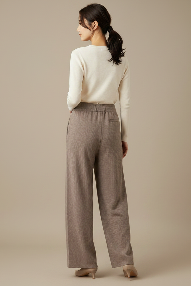 Pantalon Japonais Marron Laine Ample Tricoté Élastique - vue 2