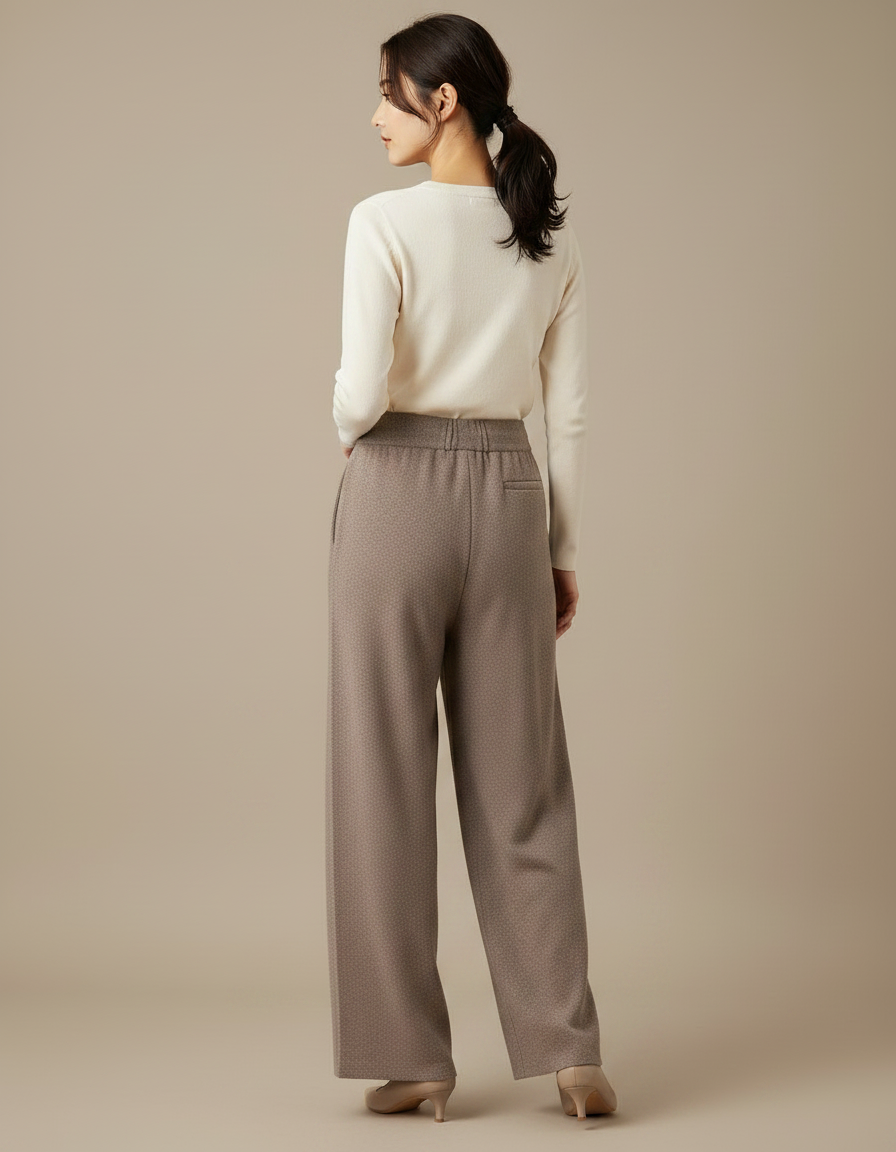 Pantalon Japonais Marron Laine Ample Tricoté Élastique - vue 2