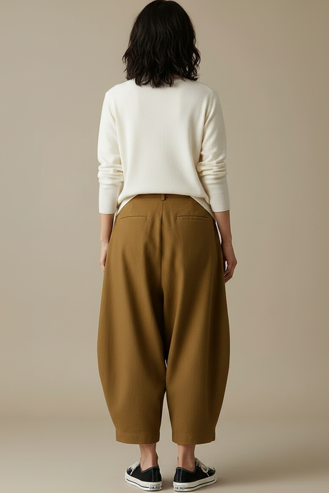 Pantalon Japonais Marron Ample Coton Décontracté Harem - Kaki - vue 2